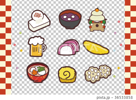 かわいいお正月の食べ物イラスト素材セットのイラスト素材